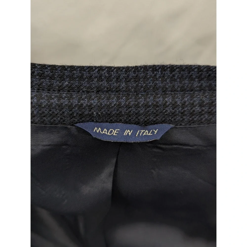 Harold Powell Alpaca Wool Blazer Sport Suit Jacket Blue Black Houndstooth 44R